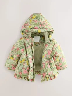 Floral vert - Manteau rembourré Résistant à la douche à ourlet à volants (3mois-7ans)
