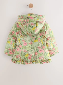 Floral vert - Manteau rembourré Résistant à la douche à ourlet à volants (3mois-7ans)