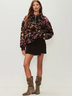 Floral vert - Sweat-shirt en polaire jacquard Teddy Borg à quart de zip