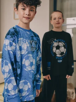 Football bleu/noir - Lot de 2 pyjamas à manches longues (3-16ans)