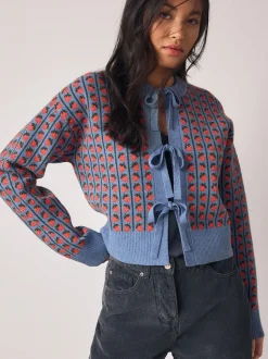 Fraise bleue - Cardigan super doux en maille avec cravate devant