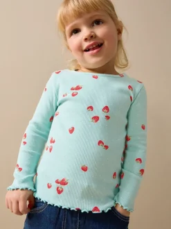 Fraise bleue - T-shirt à manches longues en côtes (3mths-7yrs)