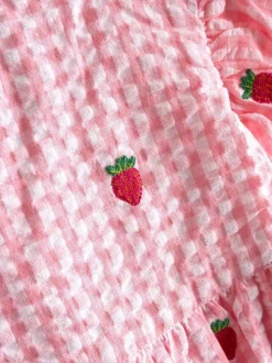 Fraise vichy rose - Robe JoJo Maman Bébé Fleuri Brodée à manches à volants