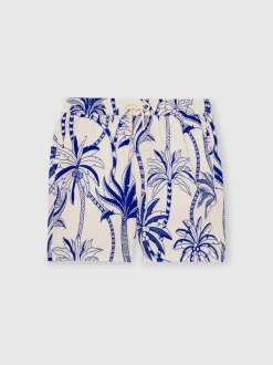 Français Bleu/Blanc - Reiss Ganetti Palm Imprimé Shorts de bain