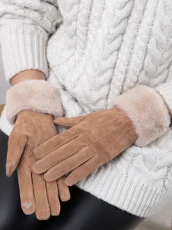 Gants Totes Isotoner Winter en daim à trois points pour dames avec poignets en fausse fourrure