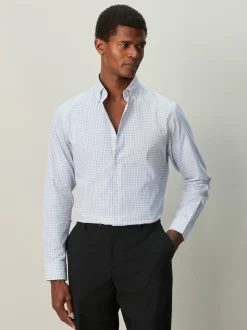 Gingham gris - Chemise habillée à manches longues riche en coton