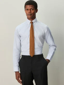 Gingham gris - Chemise habillée à manches longues riche en coton