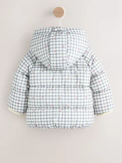 Gingham gris - Doudoune Bébé à capuche (0mois-2ans)