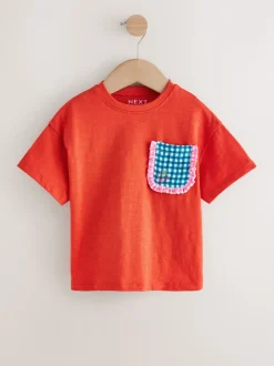 Gingham rouge - T-shirt à manches courtes avec poche (3mois7ans)