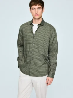 Gingham vert - Chemise élégante douce au toucher à manches longues