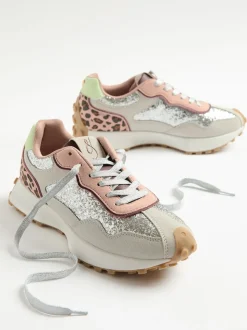 Glitter d'argent - Baskets de jogging Love & Roses Mix Material Retro Comfort