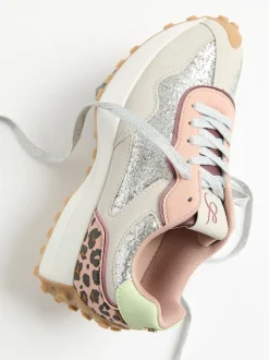 Glitter d'argent - Baskets de jogging Love & Roses Mix Material Retro Comfort