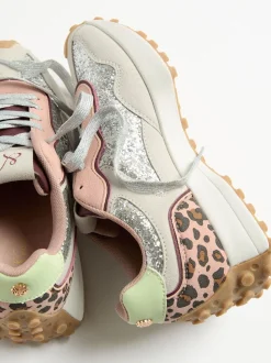 Glitter d'argent - Baskets de jogging Love & Roses Mix Material Retro Comfort