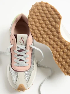 Glitter d'argent - Baskets de jogging Love & Roses Mix Material Retro Comfort