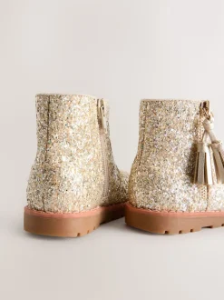 Glitter d'or - Bottines Chelsea zippées à glands