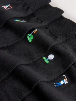 Golf noir - Paquet de chaussettes brodées amusantes 5