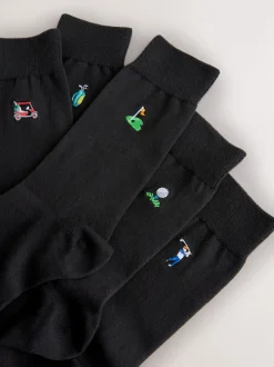 Golf noir - Paquet de chaussettes brodées amusantes 5