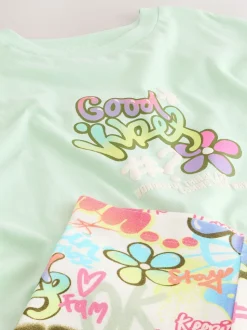 Graffiti vert - Ensemble t-shirt et short cycliste (3-16ans)