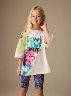 Graffitis bleu/blanc - Ensemble t-shirt et short cycliste (3-16ans)