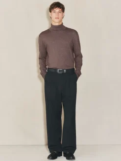 Grège foncé - Polo EDIT en maille à manches longues et col roulé