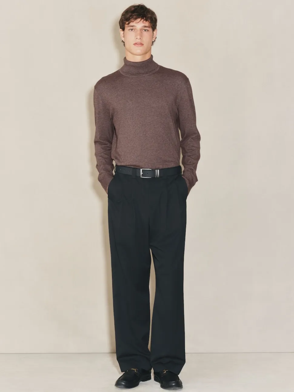 Grège foncé - Polo EDIT en maille à manches longues et col roulé