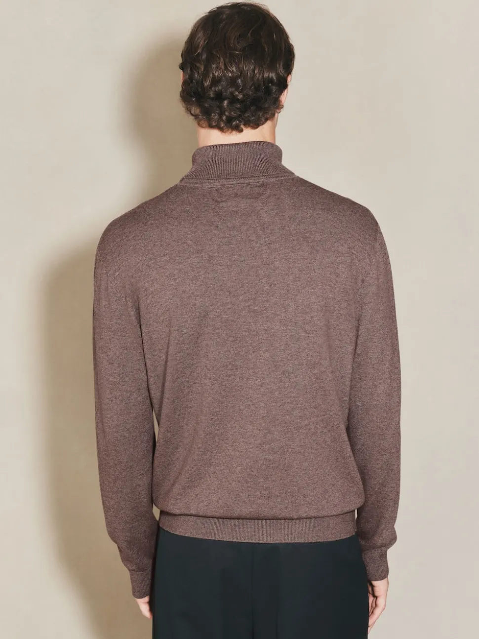 Grège foncé - Polo EDIT en maille à manches longues et col roulé