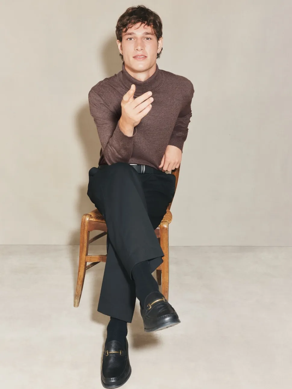 Grège foncé - Polo EDIT en maille à manches longues et col roulé