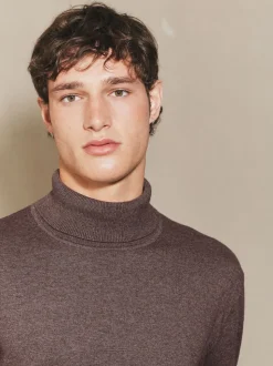 Grège foncé - Polo EDIT en maille à manches longues et col roulé