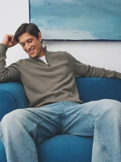 Grège foncé - Uni - Pull N.Premium Coupe classique 100% Coton Premium à fermeture éclair