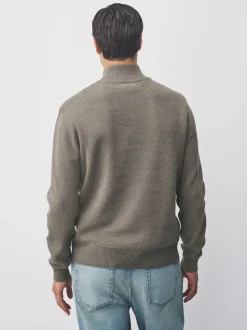 Grège foncé - Uni - Pull N.Premium Coupe classique 100% Coton Premium à fermeture éclair