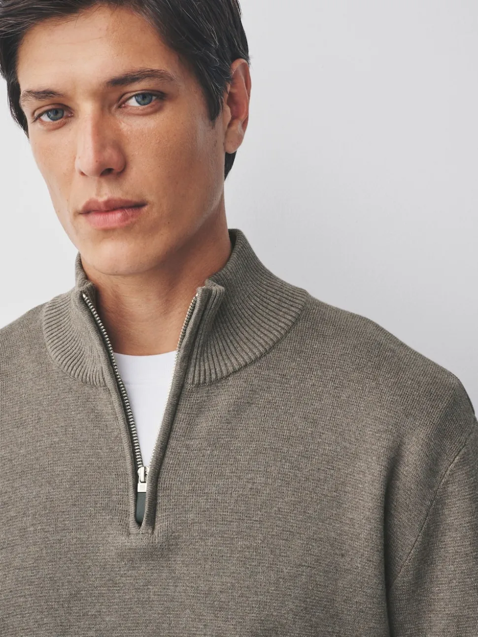 Grège foncé - Uni - Pull N.Premium Coupe classique 100% Coton Premium à fermeture éclair