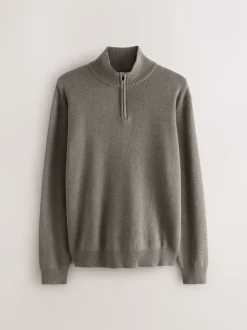 Grège foncé - Uni - Pull N.Premium Coupe classique 100% Coton Premium à fermeture éclair