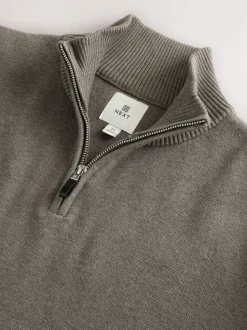 Grège foncé - Uni - Pull N.Premium Coupe classique 100% Coton Premium à fermeture éclair