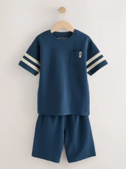 Grège/bleu marine - 100Pyjama court en coton % 2 Lot (3-16ans)