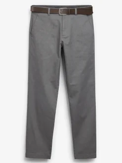 Gris - Ajustement droit - Pantalon chino doux imprimé à ceinture