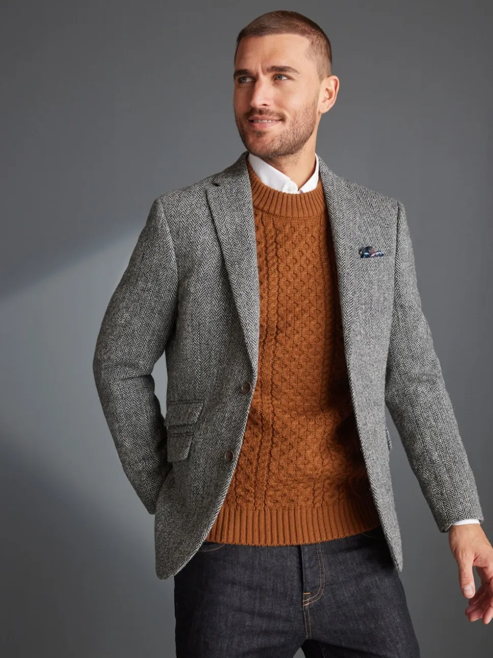 Gris - Blazer Signature Harris en tweed britannique en laine