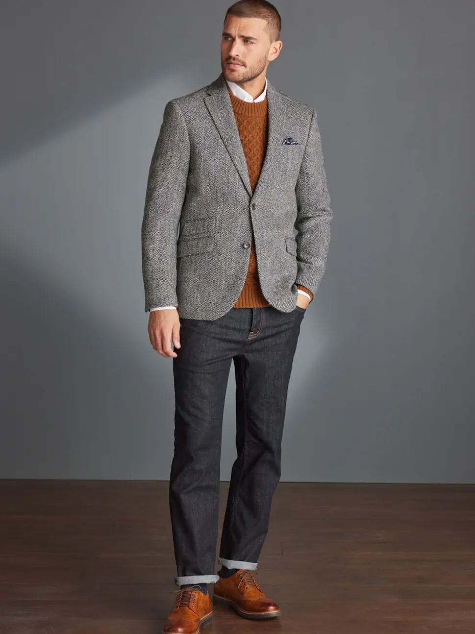 Gris - Blazer Signature Harris en tweed britannique en laine