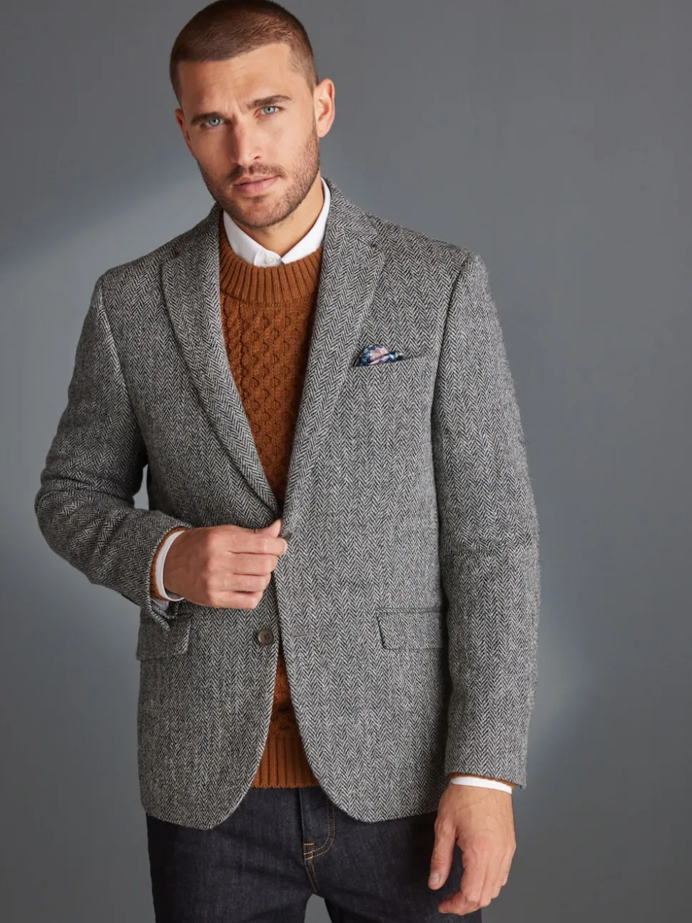 Gris - Blazer Signature Harris en tweed britannique en laine