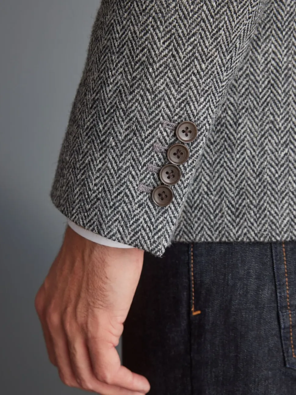 Gris - Blazer Signature Harris en tweed britannique en laine