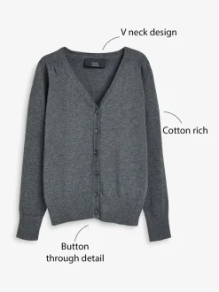 Gris - Cardigan à col en V Cotton Rich School (3-16ans)
