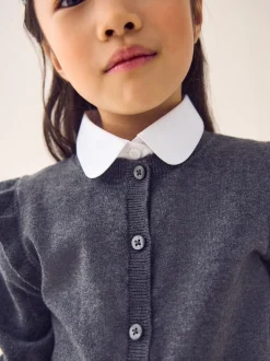 Gris - Cardigan d'école à épaules volantées en coton riche (3-16ans)