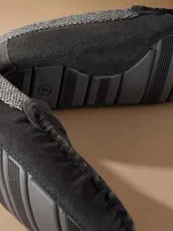 Gris - Chaussons mocassins Signature en daim avec bordure en tissu