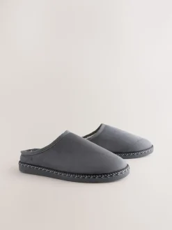 Gris - Chaussons mules à bande en microdaim