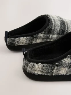 Gris - Chaussons mules à carreaux