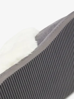 Gris - Chaussons mules en daim doublés de fausse fourrure