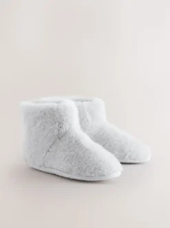 Gris - Chaussons style boots en fausse fourrure