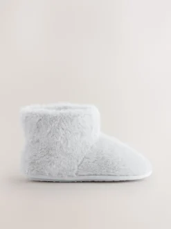 Gris - Chaussons style boots en fausse fourrure