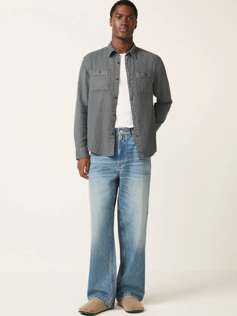 Gris - Chemise à manches longues texturée à deux poches Coupe classique