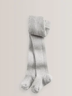 Gris - Collant côtelé en coton majoritaire