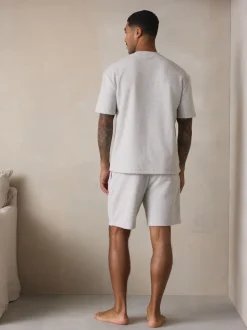 Gris - Ensemble pyjama à manches courtes en éponge